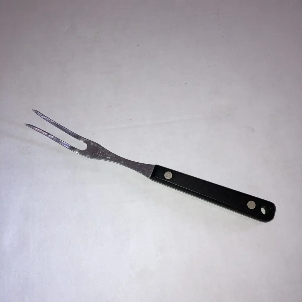 Vintage Flint Stainless Steel Carving Fork USA Black Handle Kitchen Utensil